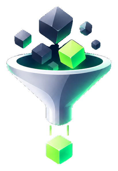 Latch, a sorting funnel taking in loose cubes and releasing one clean green cube